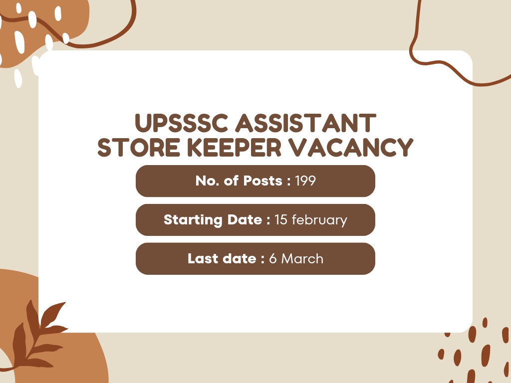 UPSSSC Assistant Store Keeper Vacancy